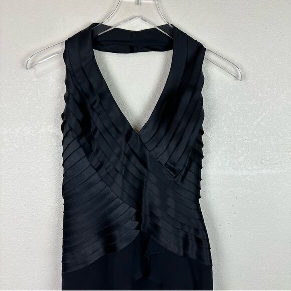 Tadashi Halter Black Silk Ruffle Midi Evening Cocktail Dress Size 2 - Picture 2 of 7